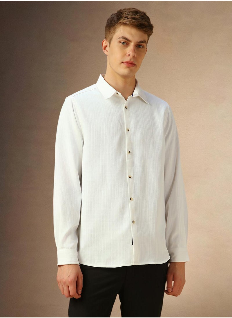 Men's White 100% Cotton Solid Shirt
