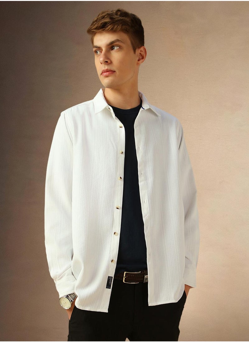Men's White 100% Cotton Solid Shirt