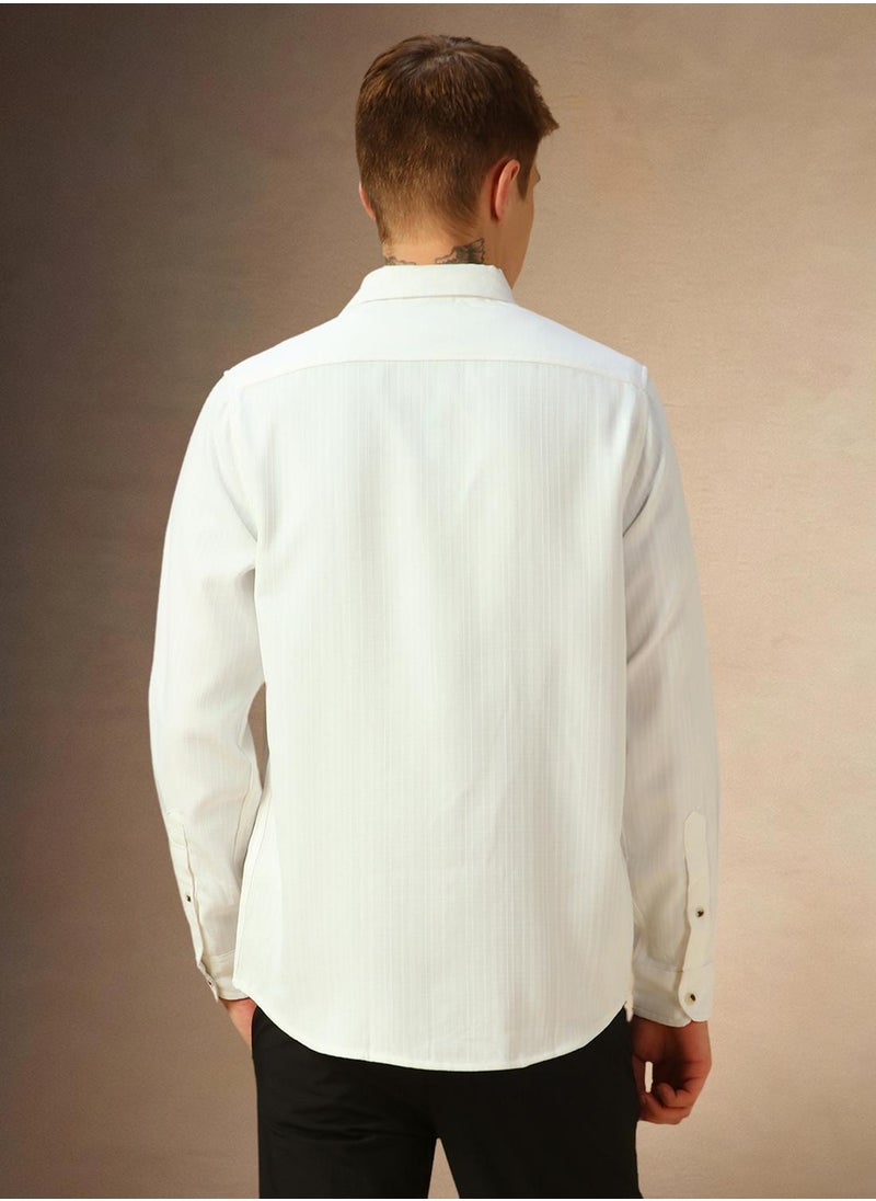 Men's White 100% Cotton Solid Shirt