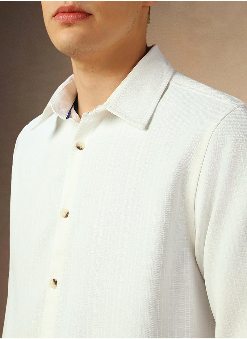 Men's White 100% Cotton Solid Shirt