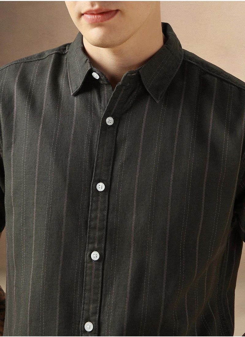 Men's Multicoloured Polyester Blend Striped Button Down Shirt