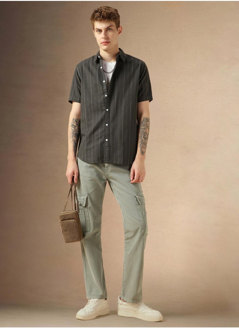 Men's Multicoloured Polyester Blend Striped Button Down Shirt