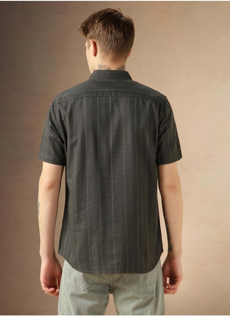 Men's Multicoloured Polyester Blend Striped Button Down Shirt