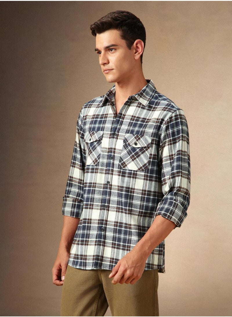 Men's Black 100% Cotton Checkered Shirt