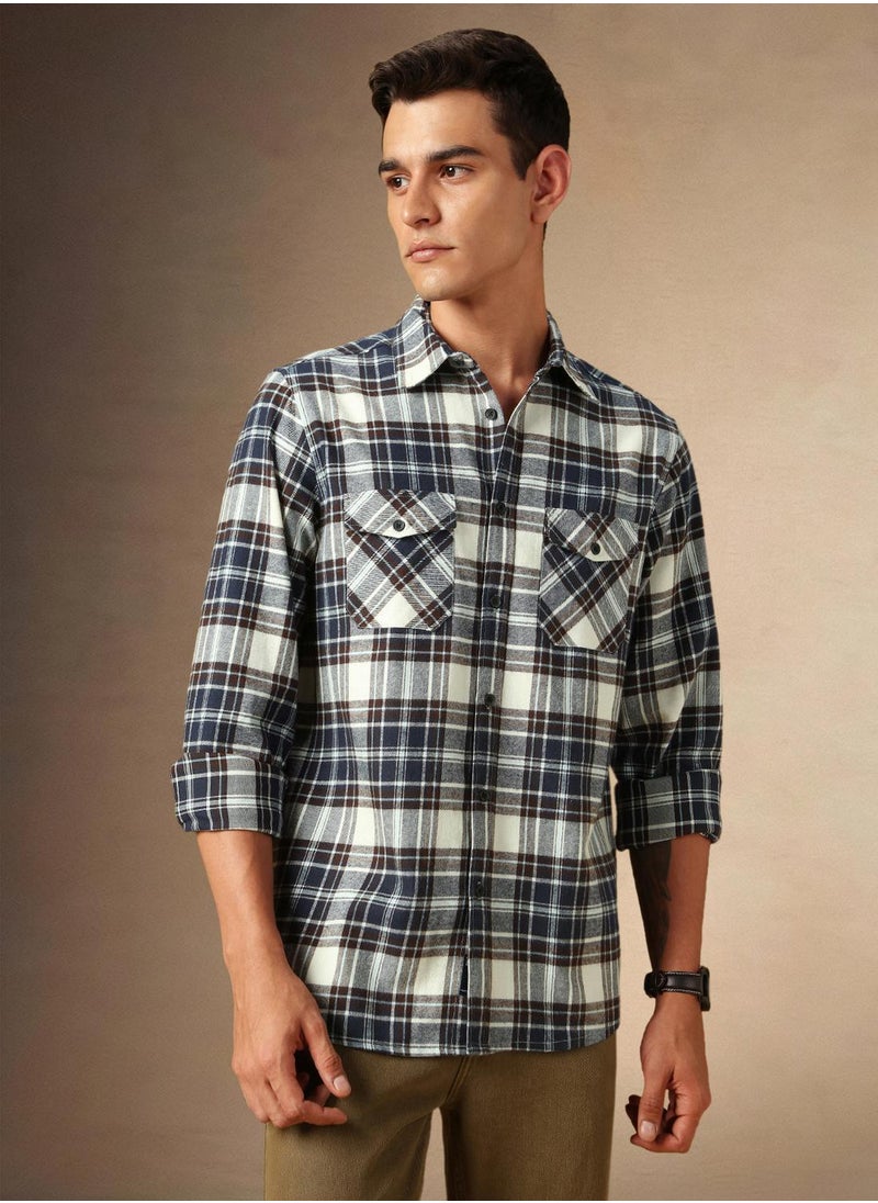 Men's Black 100% Cotton Checkered Shirt
