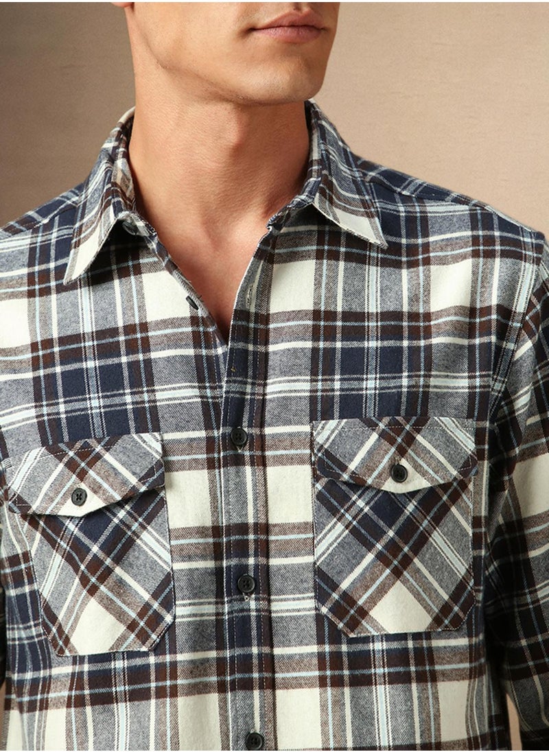 Men's Black 100% Cotton Checkered Shirt
