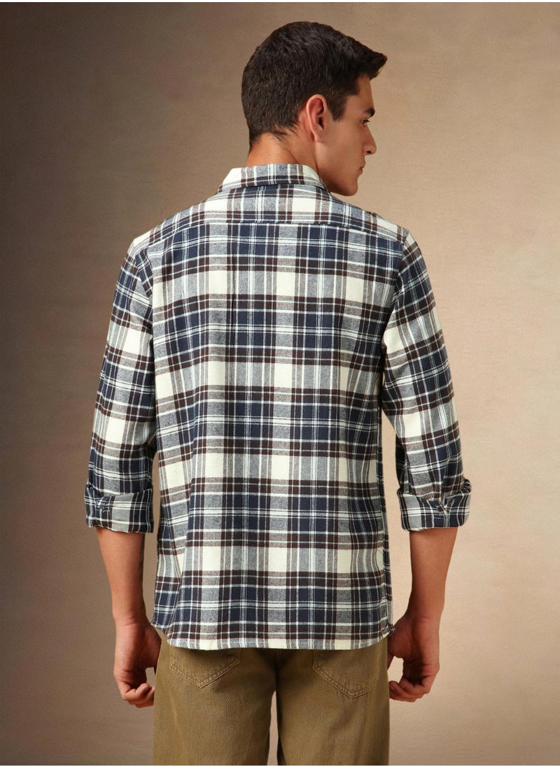 Men's Black 100% Cotton Checkered Shirt