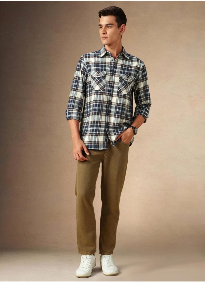 Men's Black 100% Cotton Checkered Shirt