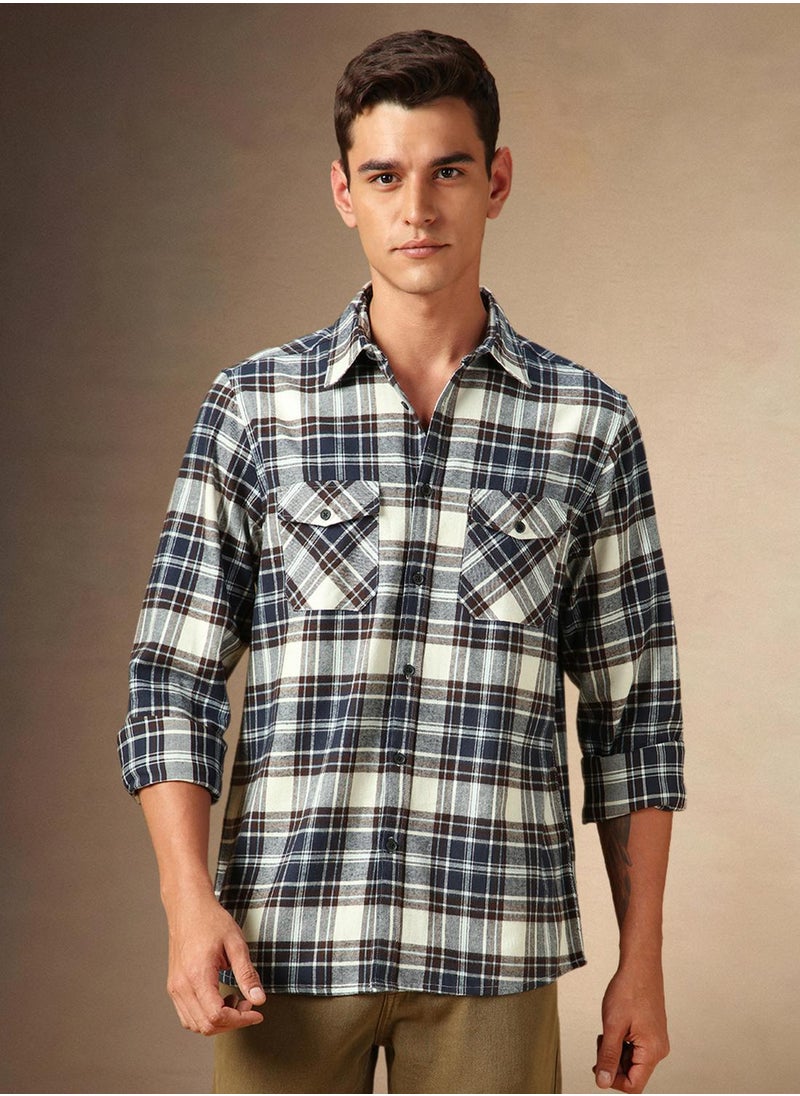 Men's Black 100% Cotton Checkered Shirt
