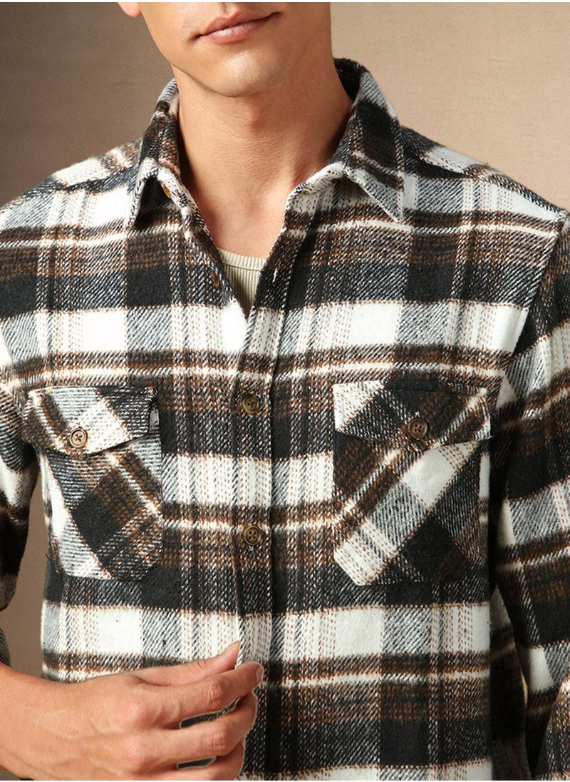 Men's Brown 100% Cotton Checkered Shirt