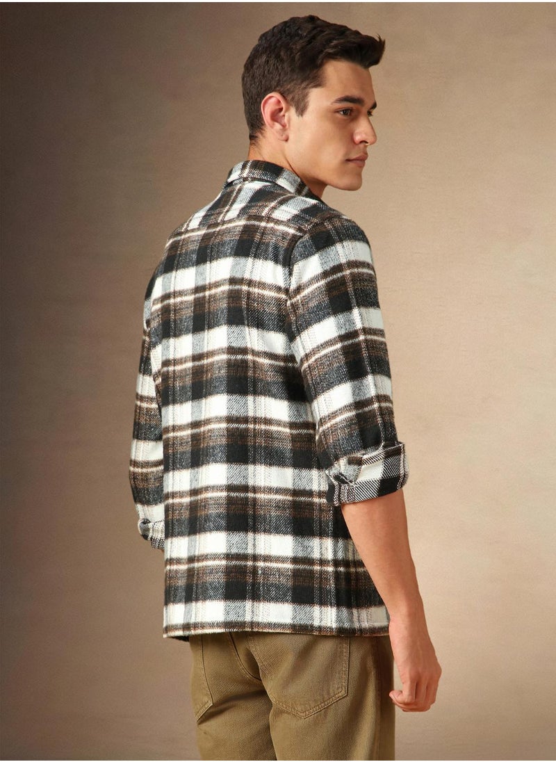 Men's Brown 100% Cotton Checkered Shirt