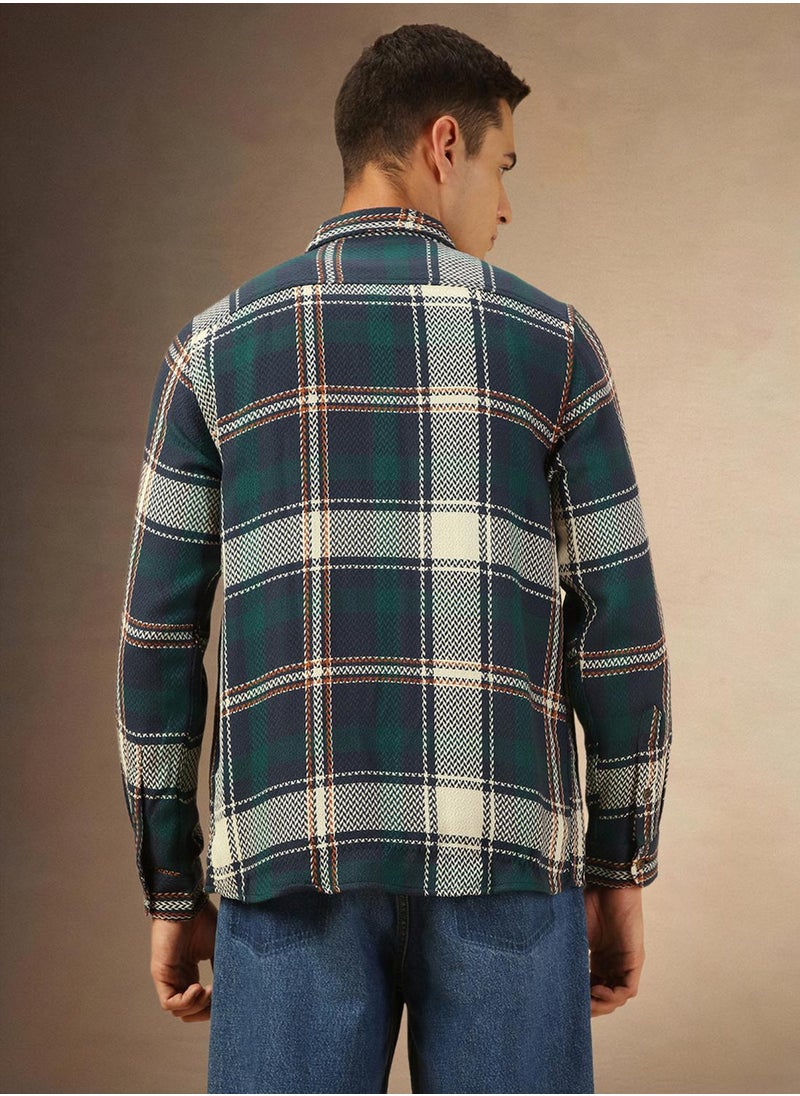 Men's Navy 100% Cotton Checkered Shirt