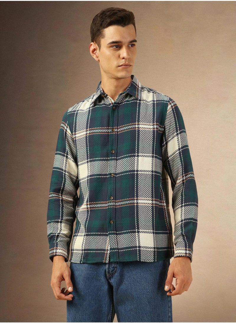Men's Navy 100% Cotton Checkered Shirt