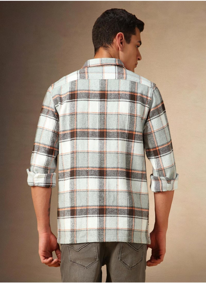 Men's Grey 100% Cotton Checkered Shirt
