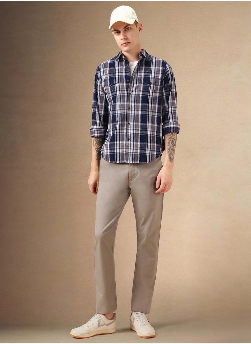 Men's Navy 100% Cotton Checkered Shirt
