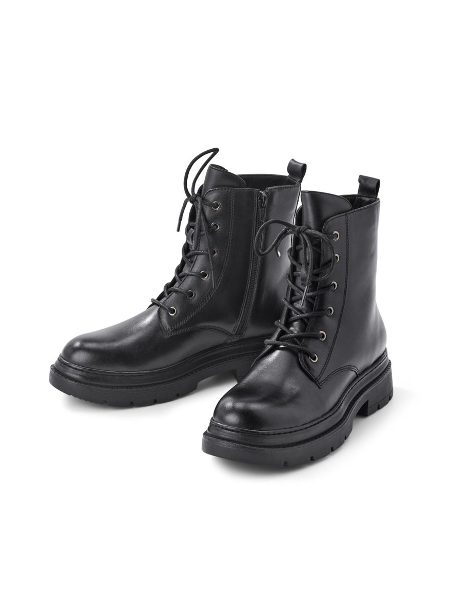 Women Leather Lace Up Boots, Black