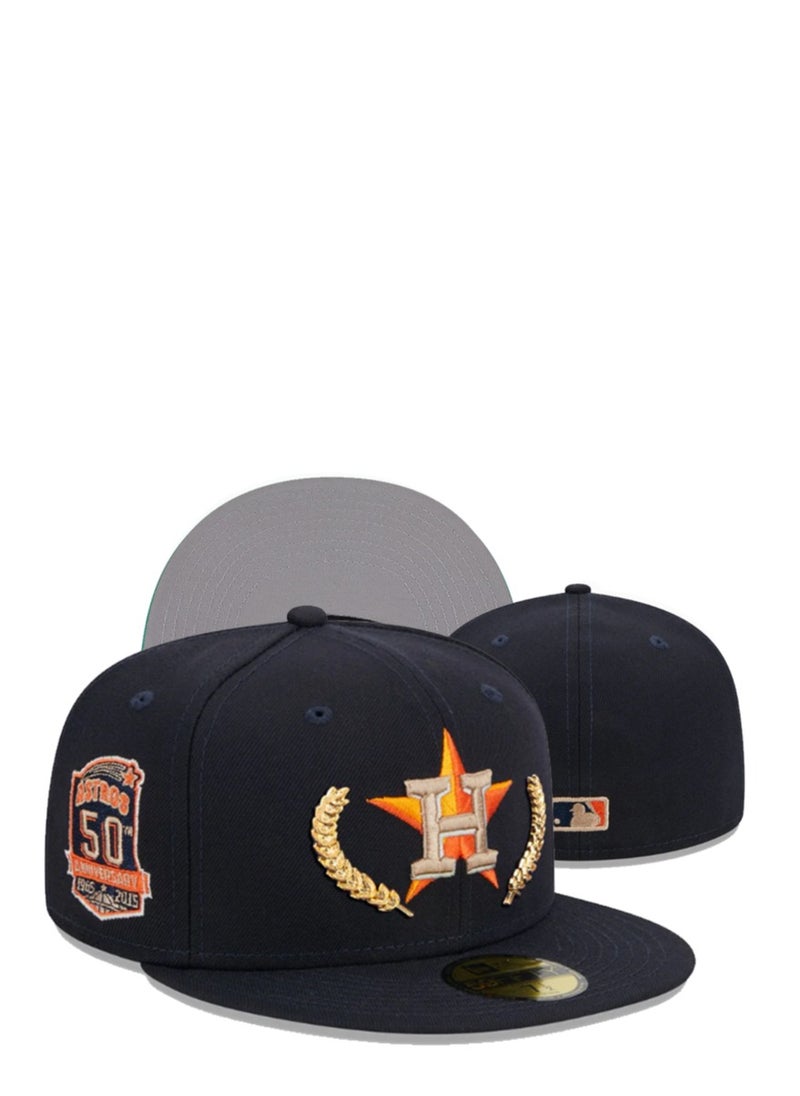NEW ERA Houston Astros 50th Anniversary Commemorative Edition Flat - Brim Baseball Cap with Laurel Wreath Embellishment