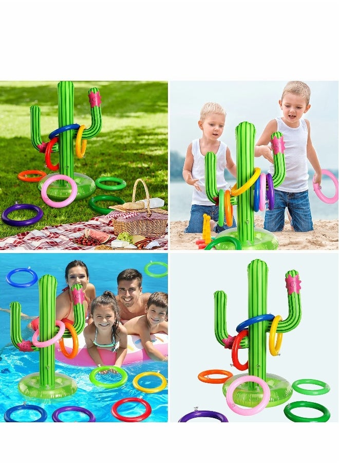 Pool Toys Ring Toss, Inflatable Cactus, Games with 16 Rings Floating Swimming for Multiplayer Water Boys Girls Adults Family Summer Beach (2 Sets)
