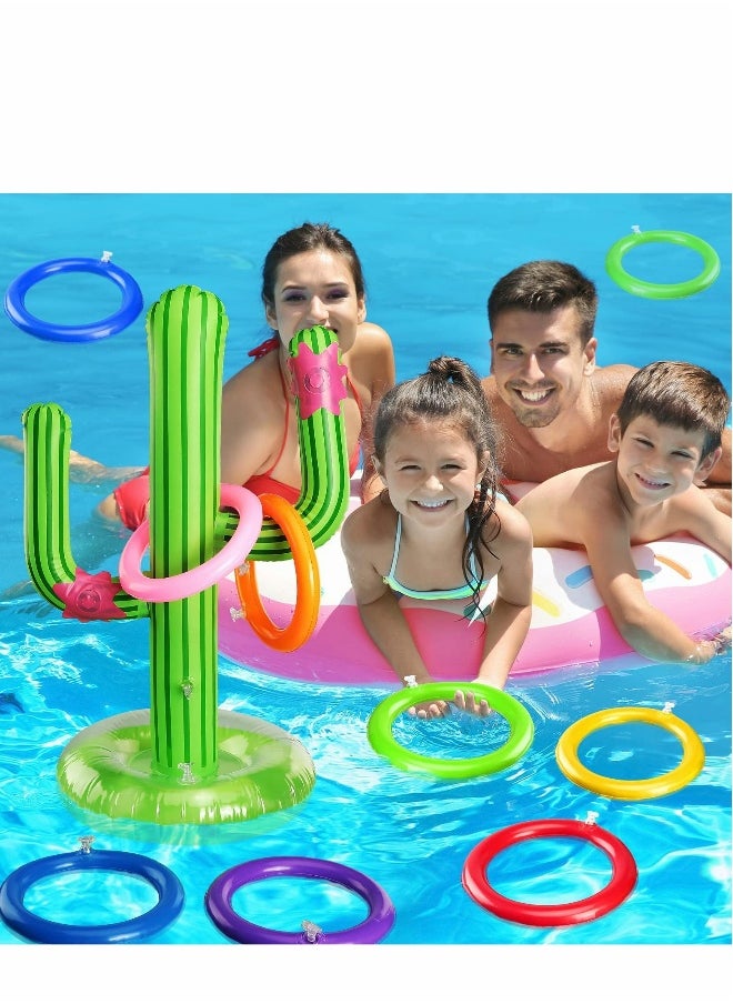 Pool Toys Ring Toss, Inflatable Cactus, Games with 16 Rings Floating Swimming for Multiplayer Water Boys Girls Adults Family Summer Beach (2 Sets)