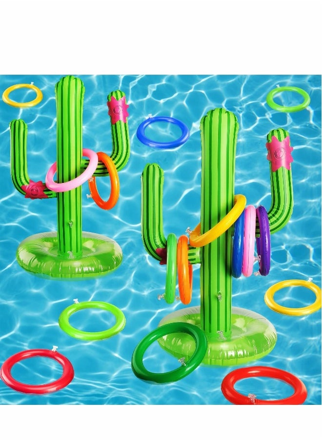 Pool Toys Ring Toss, Inflatable Cactus, Games with 16 Rings Floating Swimming for Multiplayer Water Boys Girls Adults Family Summer Beach (2 Sets)