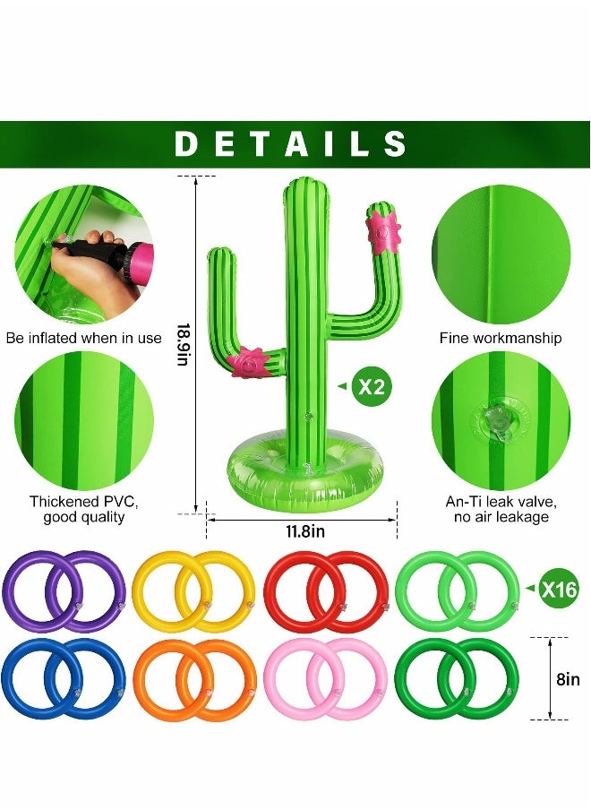 Pool Toys Ring Toss, Inflatable Cactus, Games with 16 Rings Floating Swimming for Multiplayer Water Boys Girls Adults Family Summer Beach (2 Sets)