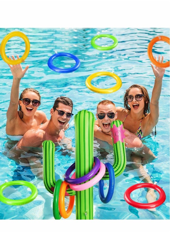 Pool Toys Ring Toss, Inflatable Cactus, Games with 16 Rings Floating Swimming for Multiplayer Water Boys Girls Adults Family Summer Beach (2 Sets)