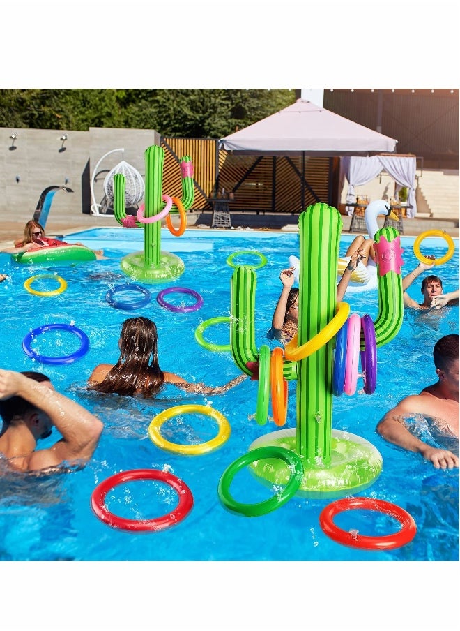 Pool Toys Ring Toss, Inflatable Cactus, Games with 16 Rings Floating Swimming for Multiplayer Water Boys Girls Adults Family Summer Beach (2 Sets)