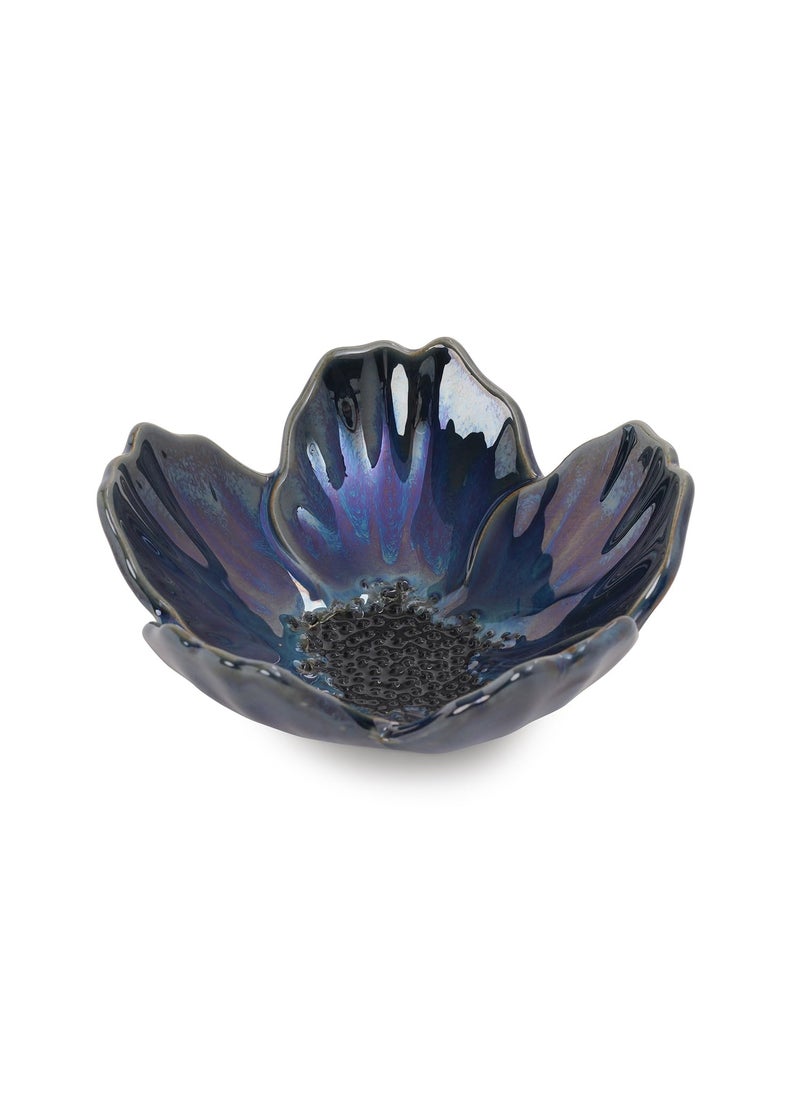 PURE HOME LIVING Blue Floral Shaped Ceramic Bowl Small for Home Kitchen and Dining Table Use