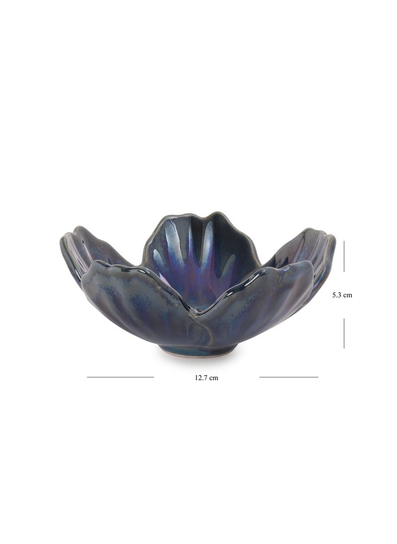 PURE HOME LIVING Blue Floral Shaped Ceramic Bowl Small for Home Kitchen and Dining Table Use