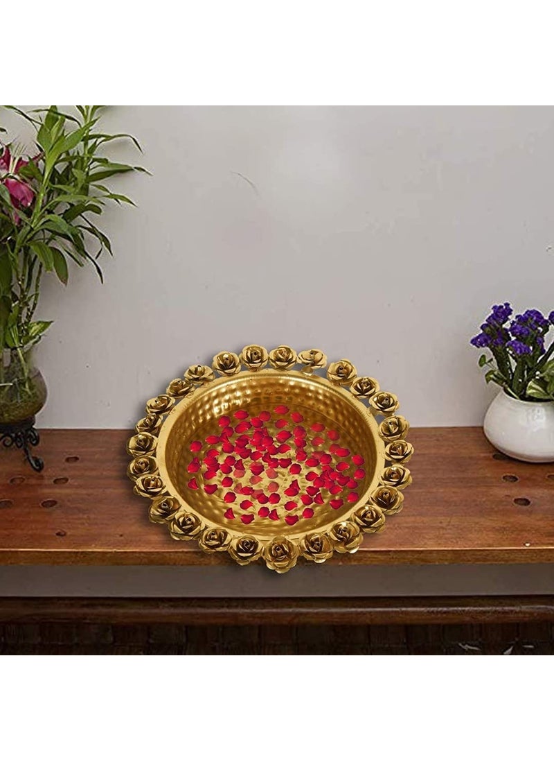 Decorative Urli Bowl with Rose Accents Elegant Table Centerpiece and Home Decor Showpiece Perfect for Festive and Everyday Decoration Showpiece Golden
