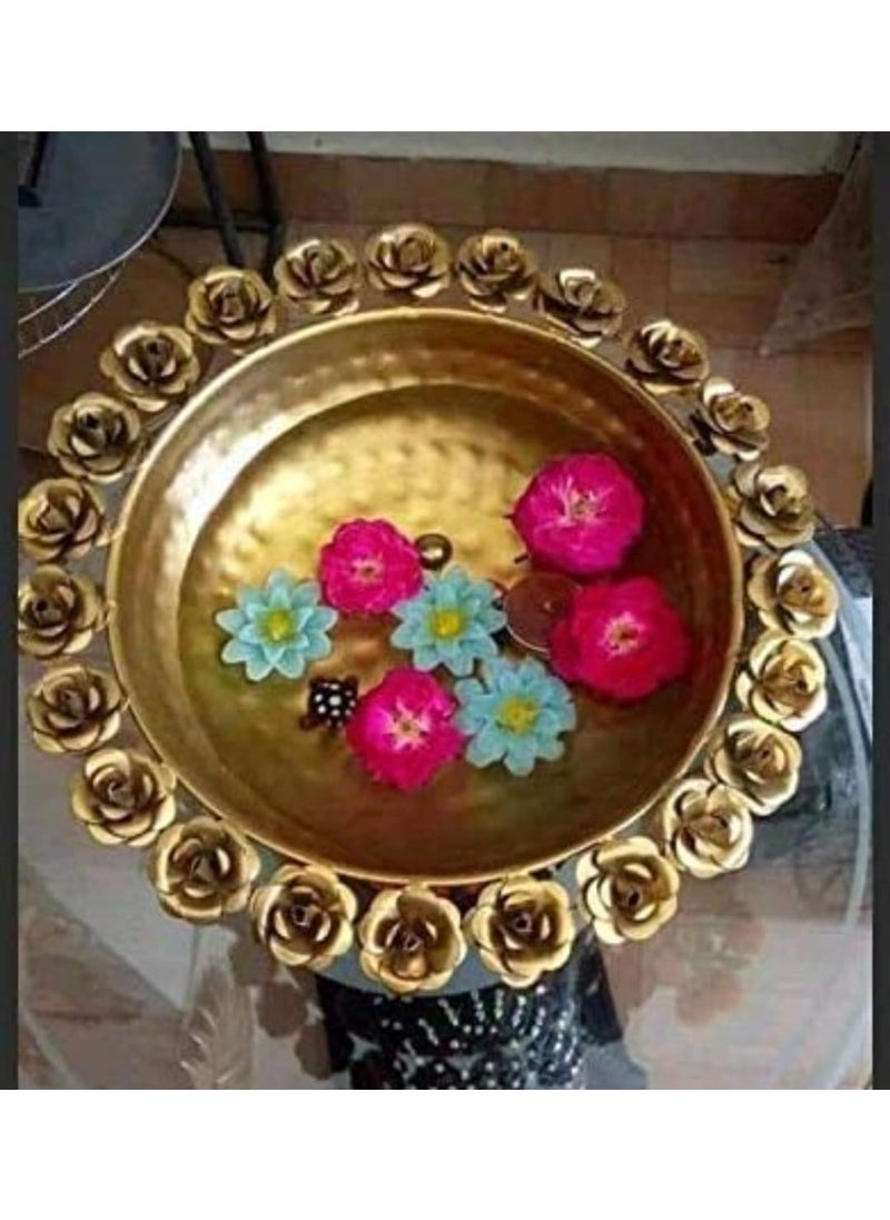 Decorative Urli Bowl with Rose Accents Elegant Table Centerpiece and Home Decor Showpiece Perfect for Festive and Everyday Decoration Showpiece Golden