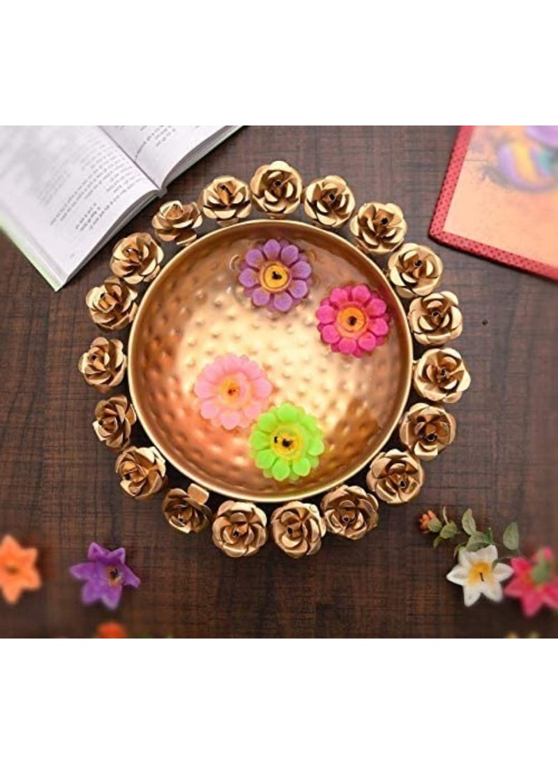 Decorative Urli Bowl with Rose Accents Elegant Table Centerpiece and Home Decor Showpiece Perfect for Festive and Everyday Decoration Showpiece Golden