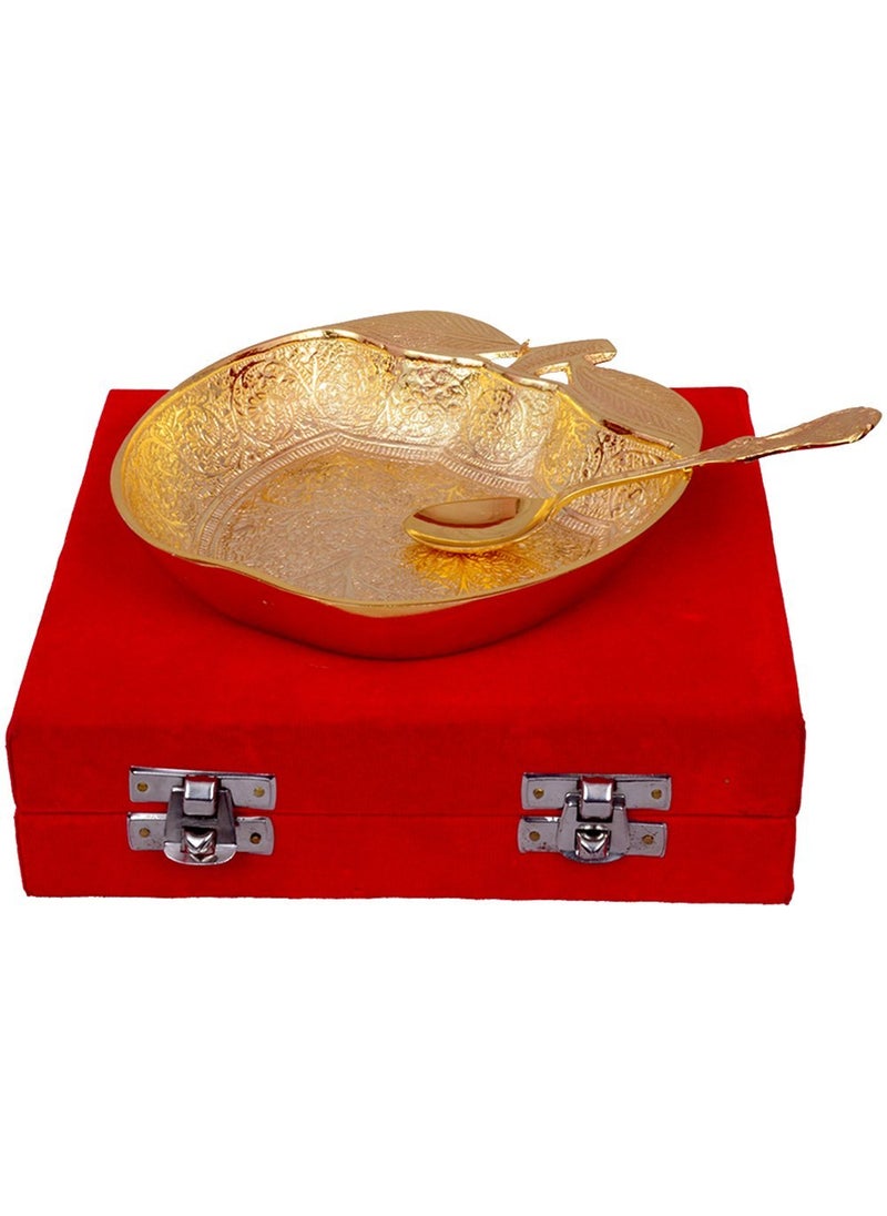 JAIPUR ACE Gold Plated Brass Apple Shaped Bowl with Spoon Best for Gifting Dining Decor Home Decor Diwali New Year Christmas Set of 2 Pieces1 Spoon 1 Bowl