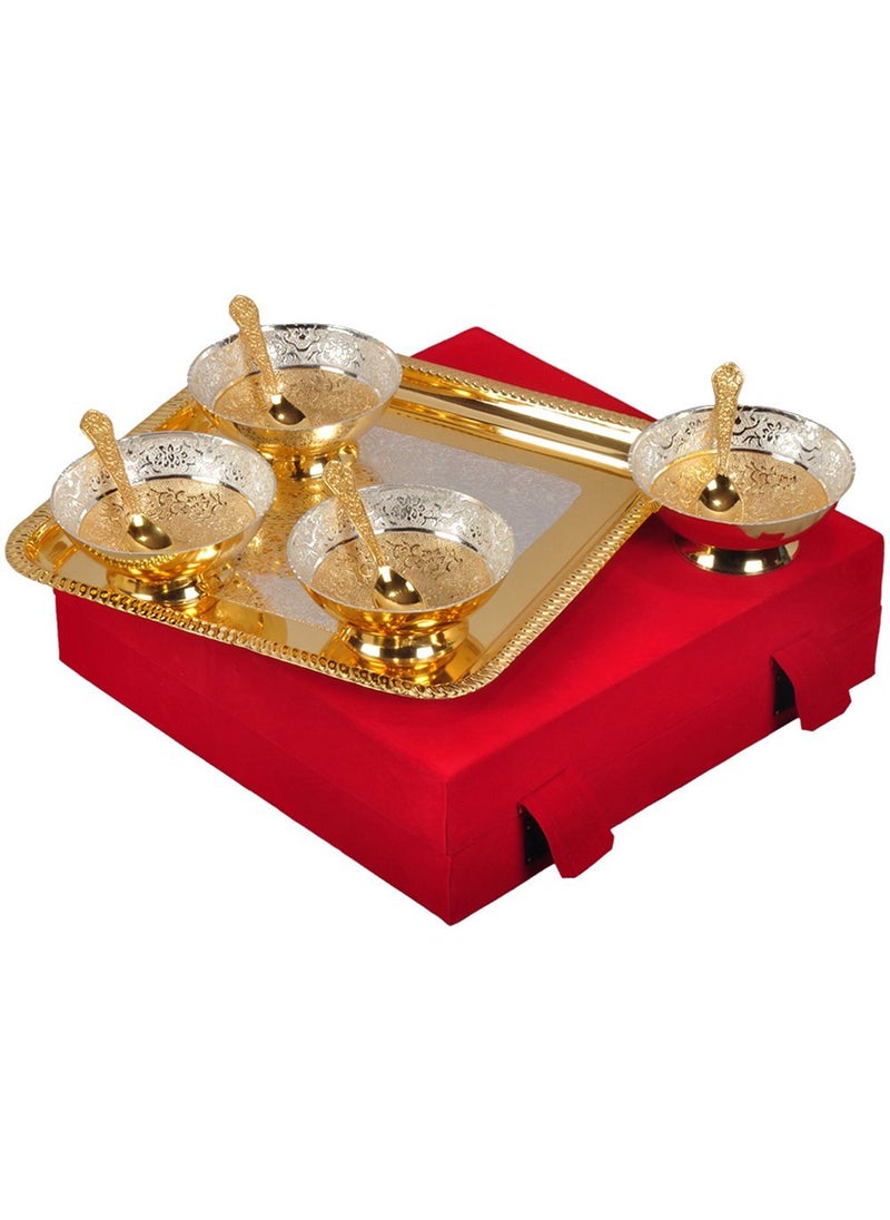 JAIPUR ACE Gold and Silver Plated Brass Floral Bowls Multicolor Absg00005 Set of 9 Pieces