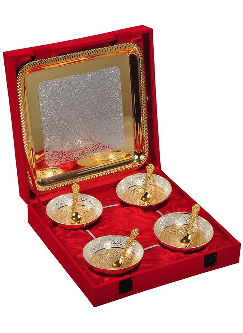 JAIPUR ACE Gold and Silver Plated Brass Floral Bowls Multicolor Absg00005 Set of 9 Pieces