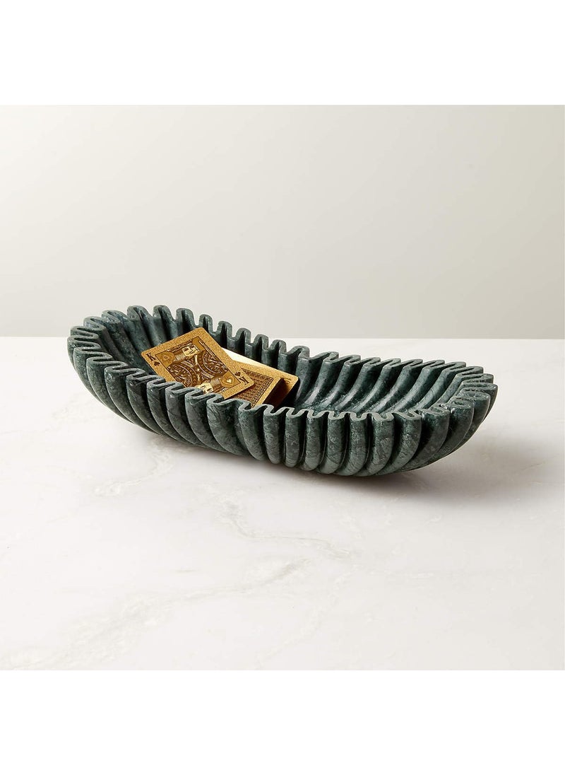 Oval Fluted Green Marble Bowl Handmade Marble Bowl Centerpiece Bowl Home Decor Bowl Green Large Fluted Bowl for Table Centerpiece Green Fluted Bowl Ruffle Large Bowl
