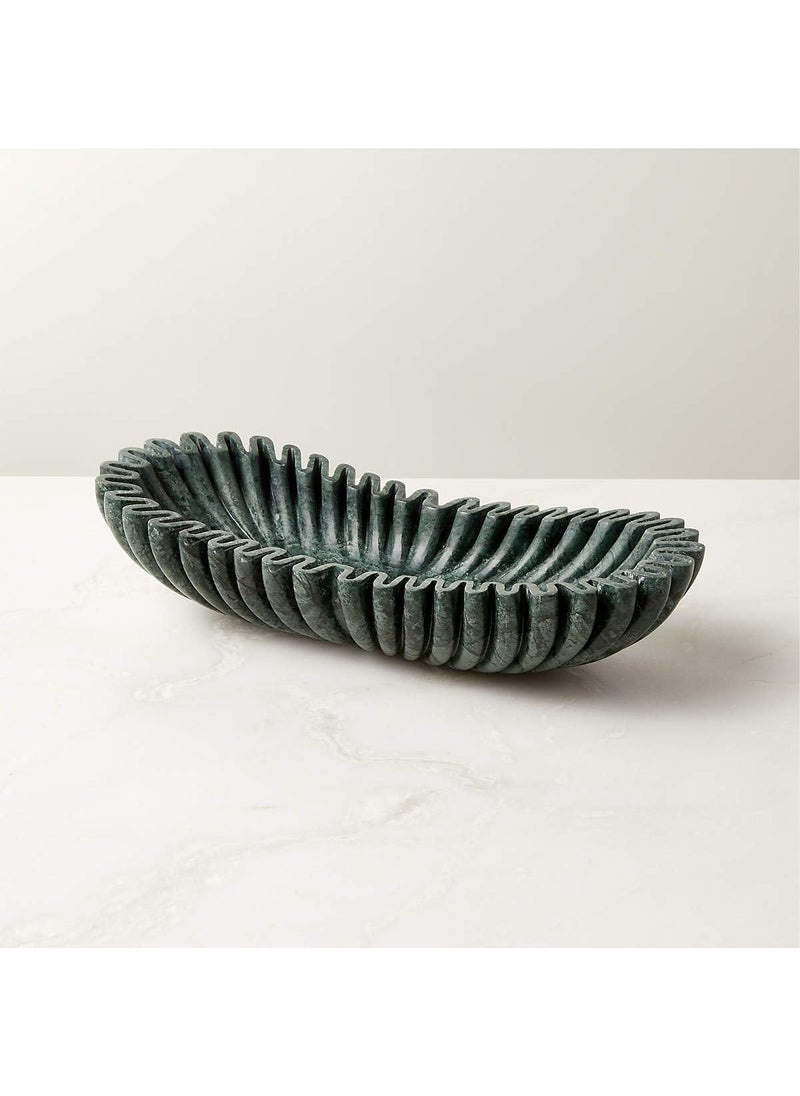 Oval Fluted Green Marble Bowl Handmade Marble Bowl Centerpiece Bowl Home Decor Bowl Green Large Fluted Bowl for Table Centerpiece Green Fluted Bowl Ruffle Large Bowl