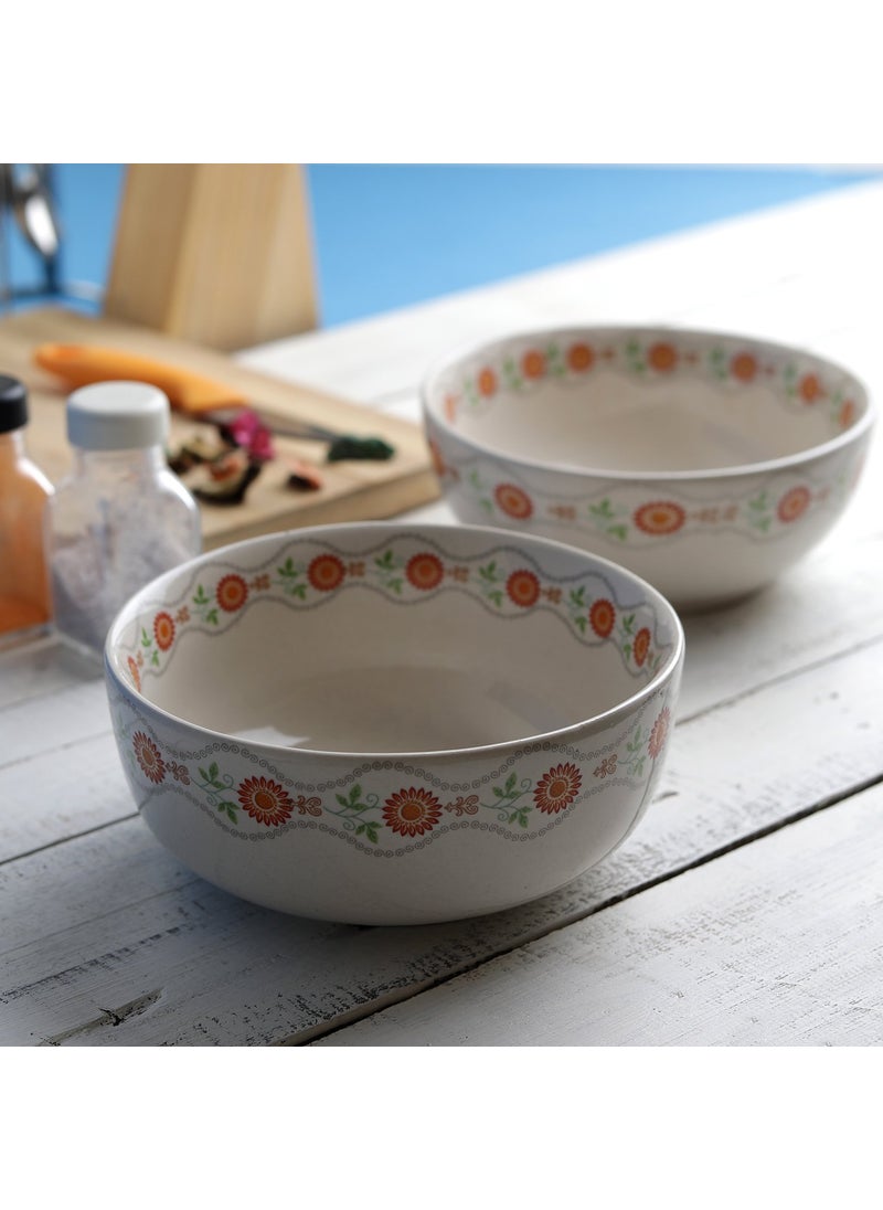 Miah Decor MD169 Handcrafted Decal Rust Flowers 7 Inch Serving Stoneware BowlsSet of 2