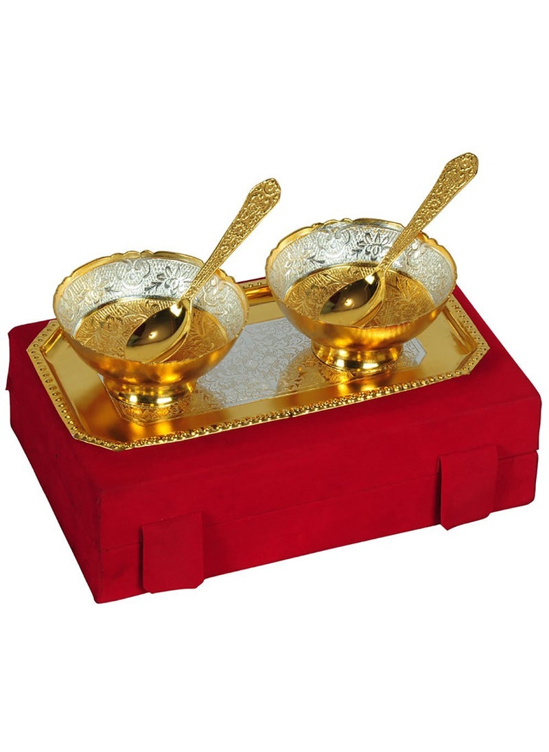 JAIPUR ACE Festival Gifts Silver and Gold Plated Brass Bowl 5 Pcs Set Absg00017