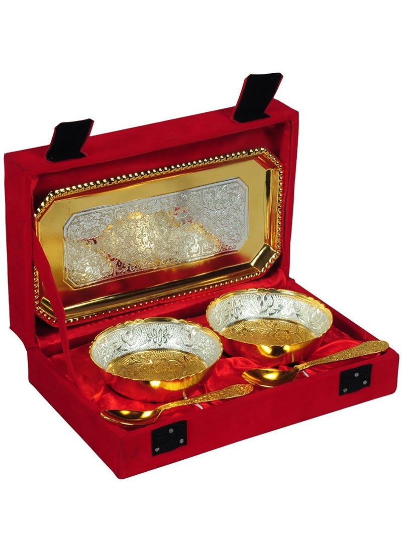 JAIPUR ACE Festival Gifts Silver and Gold Plated Brass Bowl 5 Pcs Set Absg00017