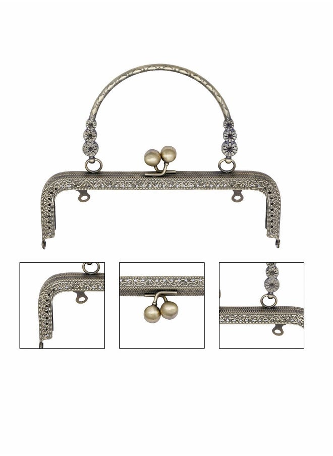 Purse Frame for Bag Making, 3 Pcs Metal Frame Purse DIY Craft Kiss Clasp Lock Coin Bag Square Retro Frame Clutch Frame Purse for Purse Making, DIY Handle Bag Sewing 18cm