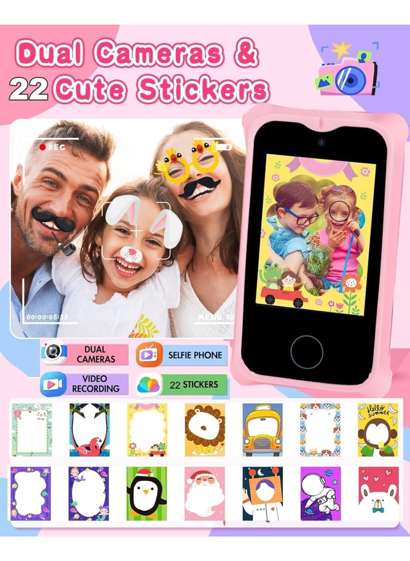 Kids Smart Phone Toys for Girls Ages 3~7 with Dual Camera Touchscreen Toddler Phone Toys with Learning Games MP3 Music Player for Birthday Gifts, 32GB SD Card