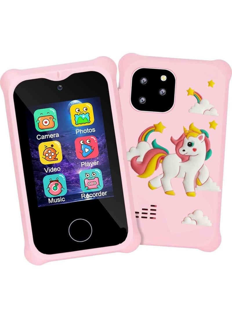 Kids Smart Phone Toys for Girls Ages 3~7 with Dual Camera Touchscreen Toddler Phone Toys with Learning Games MP3 Music Player for Birthday Gifts, 32GB SD Card