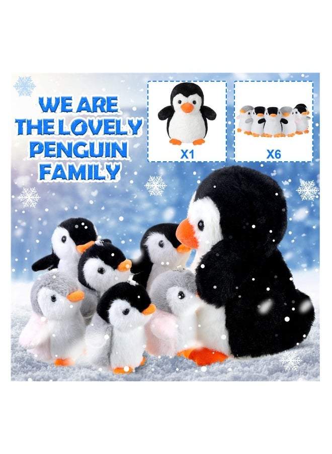 SYOSI, 7pcs Plush Stuffed Penguin Toys with Mom and Small Baby, Realistic Penguin Plushie Toy as Birthday Festival Gift for Kids Boys Girls, Sleep Partners