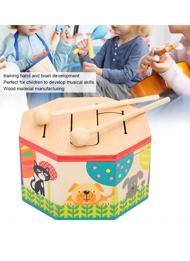 Kids Drum Wood Toy Handheld Mini Percussion Instrument Drum Musical Drum Toys with 2 Mallets for Baby Children Infant Toddler