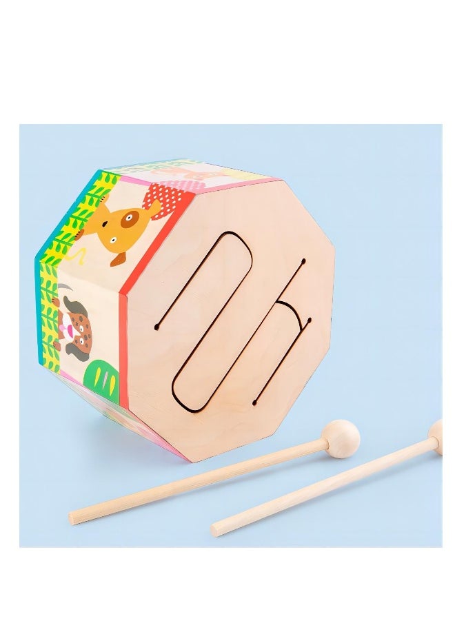 Kids Drum Wood Toy Handheld Mini Percussion Instrument Drum Musical Drum Toys with 2 Mallets for Baby Children Infant Toddler