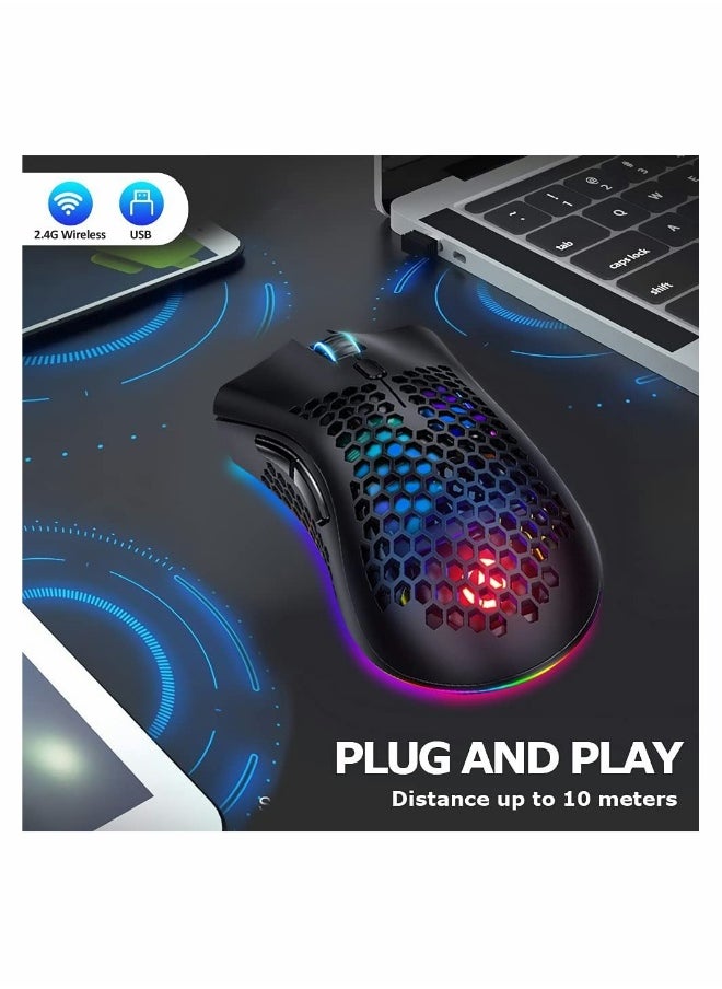 Ergonomic RGB Wireless Gaming Mouse with Honeycomb Design 7 Programmable Buttons and Adjustable DPI for Laptop PC and MacBook