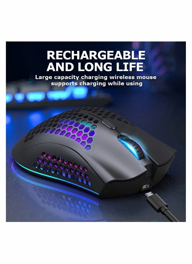 Ergonomic RGB Wireless Gaming Mouse with Honeycomb Design 7 Programmable Buttons and Adjustable DPI for Laptop PC and MacBook