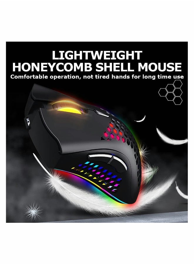 Ergonomic RGB Wireless Gaming Mouse with Honeycomb Design 7 Programmable Buttons and Adjustable DPI for Laptop PC and MacBook