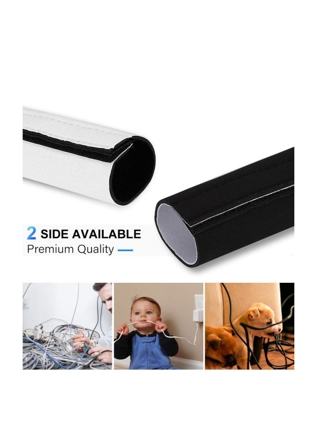 Cable Management Sleeve, 13*3 cm Neoprene Adjustable Cable Sleeves, Flexible Cable Wrap Cover Wire Hider, for Desk TV Computer Office Home Theater -Reversible Black/White
